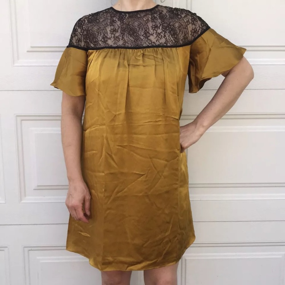 cocktail SILK dress party black LACE gold NWT